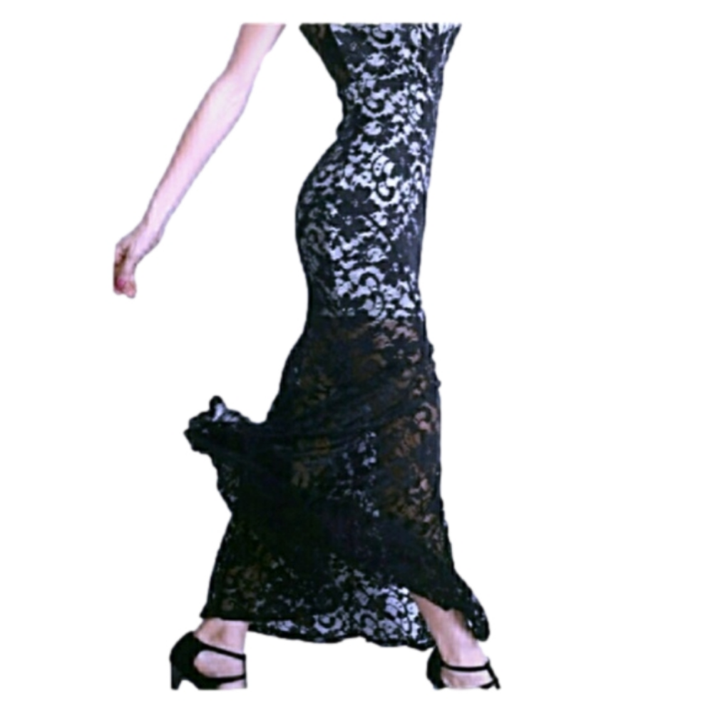 NWOT Sexy Long Black Lace Gown